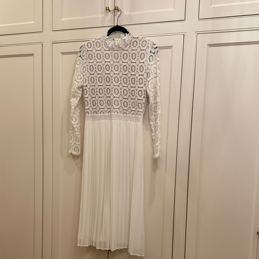 Ivy City Co White Lace & Pleated Midi Dress